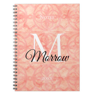 Apricot Pink Batik Name and Year Monogrammed Notebook