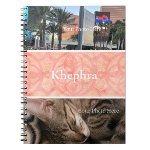Apricot Pink Batik Photo Collage, Border, Name Notebook