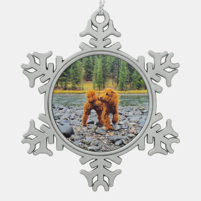 Apricot Poodle - Customisable Gift Snowflake Pewter Christmas Ornament (Front)
