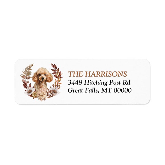 Apricot Poodle Dog Autumn Wreath Return Address Label (Front)