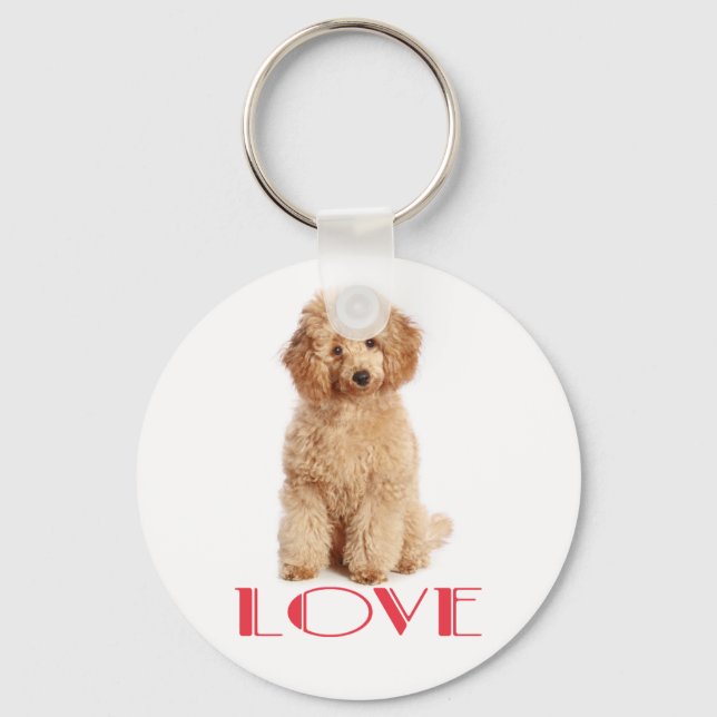 Apricot Poodle Puppy Dog Red Love Key Chain (Front)