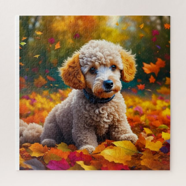 Apricot Poodle Puppy in Fall Leaves   Jigsaw Puzzle (Vertical)