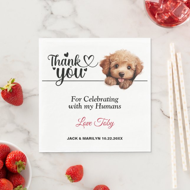 Apricot Poodle Wedding Thank You Napkin (Insitu)