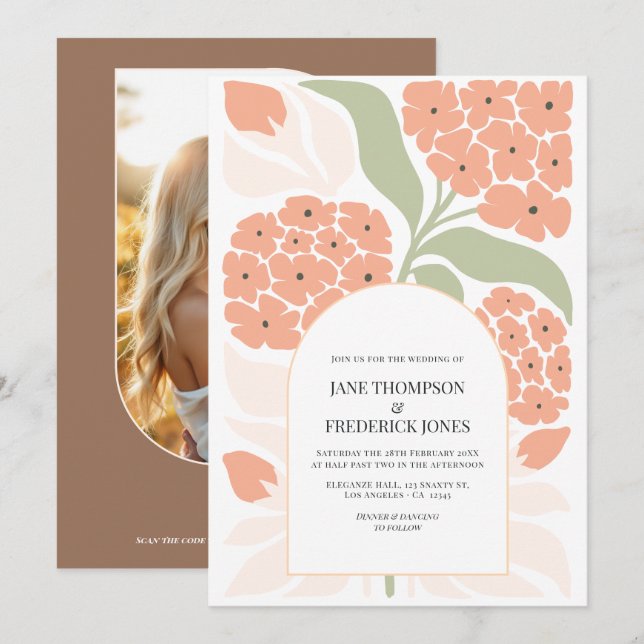 Apricot Pop Abstract Floral Modern Spring Wedding Invitation (Front/Back)