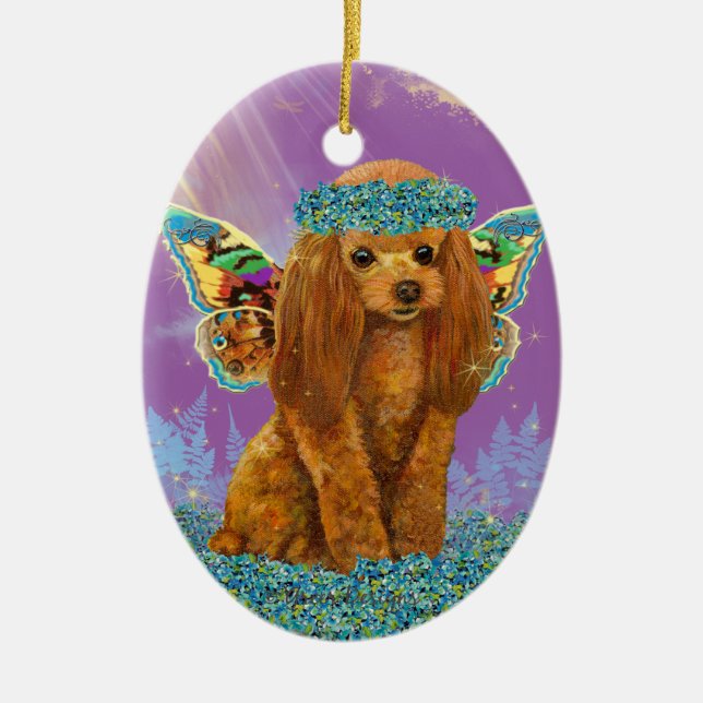 Apricot Red Poodle Puppy Fairy Ceramic Ornament (Front)