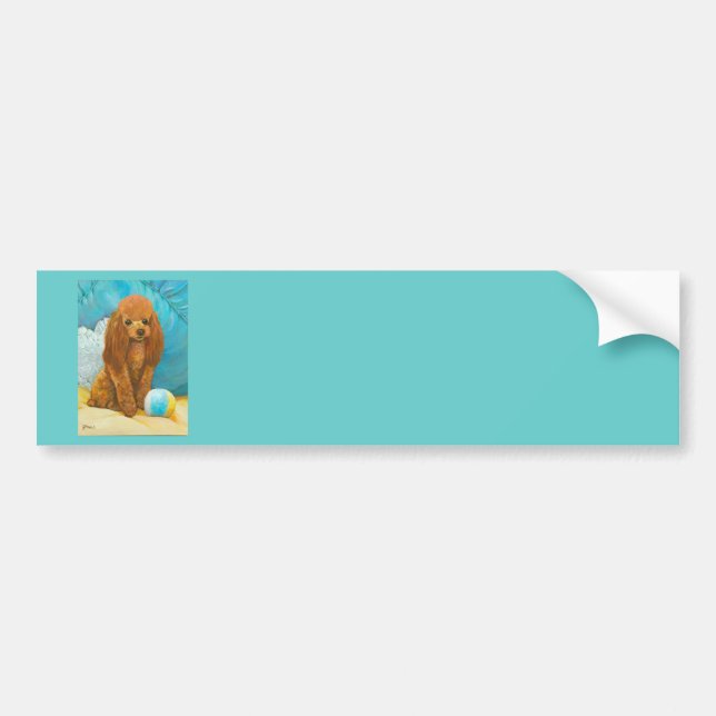 Apricot Red Poodle with Ball Bumper Sticker (Front)