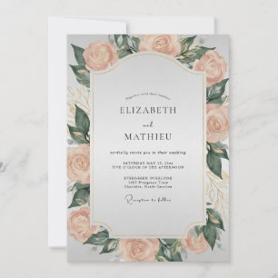Apricot Rose Painted Wedding Invitation