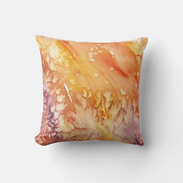 Apricot Rose Watercolor Pillow (Front)