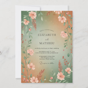Apricot Sage Ranunculus Eucalyptus Wedding Invitation