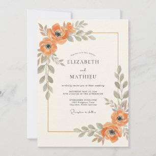 Apricot Sage Romantic Floral Wedding Invitation