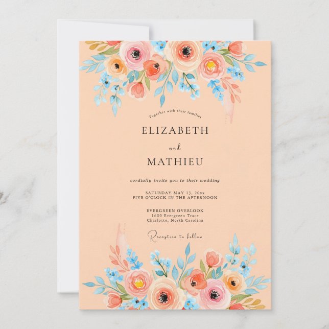 Apricot Serene Watercolor Wedding Invitation (Front)