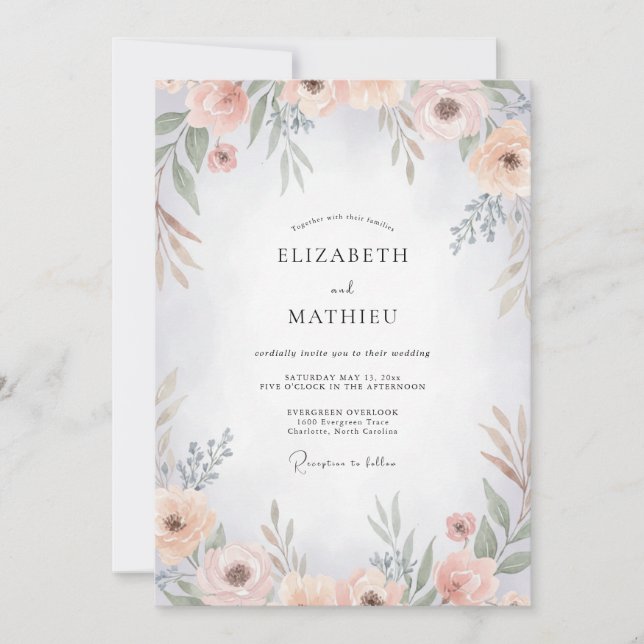 Apricot Sky Ranunculus Eucalyptus Wedding Invitation (Front)