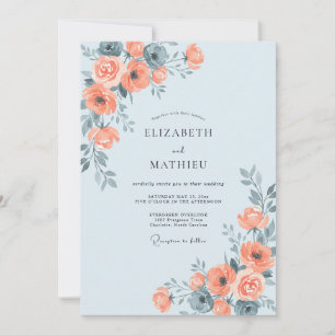 Apricot Slate Peony Wedding Invitation