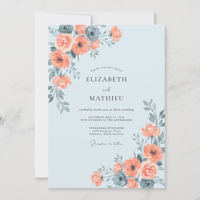 Apricot Slate Peony Wedding Invitation (Front)