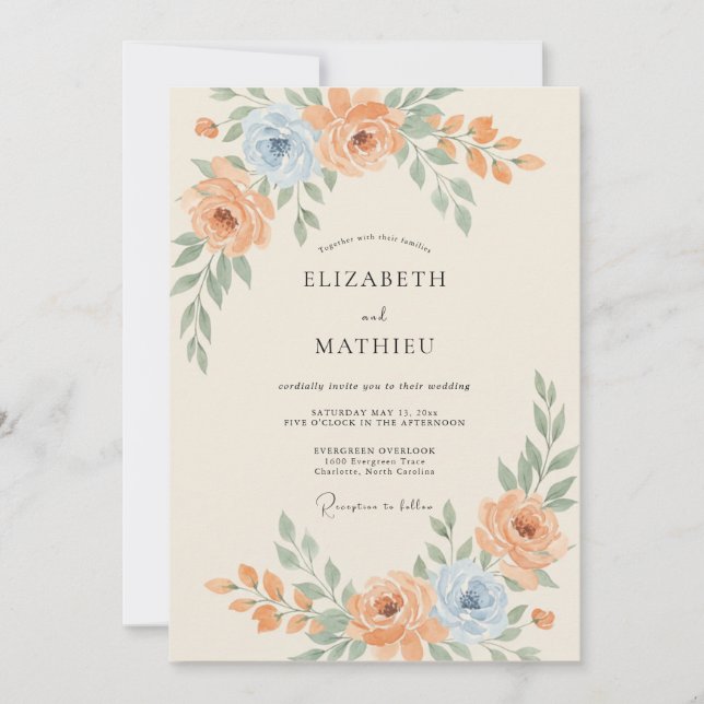 Apricot Slate Ranunculus Eucalyptus Wedding Invitation (Front)
