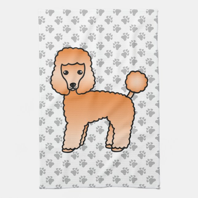 Apricot Toy Poodle Cute Cartoon Dog Tea Towel (Vertical)
