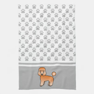 Apricot Toy Poodle Dog And Grey Paws Pattern Tea Towel