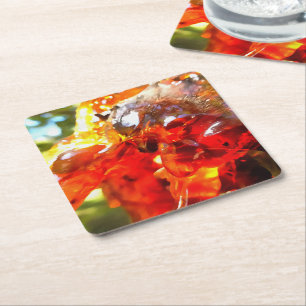Apricot Tree Leaked Resin Abstract Abstract Painti Square Paper Coaster