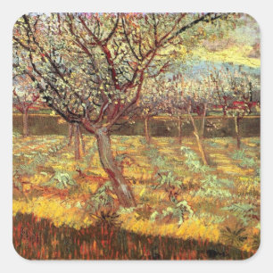 Apricot Trees in Blossom, Vincent van Gogh.  Vinta Square Sticker