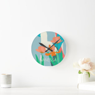 Apricot Tulips Artistic Modern Color Blocks Custom Round Clock