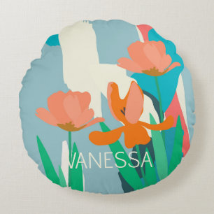Apricot Tulips Artistic Modern Colour Blocks Custo Round Cushion