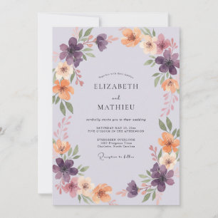 Apricot Violet Painted Wedding Invitation