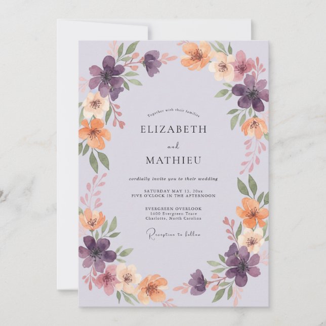 Apricot Violet Painted Wedding Invitation (Front)