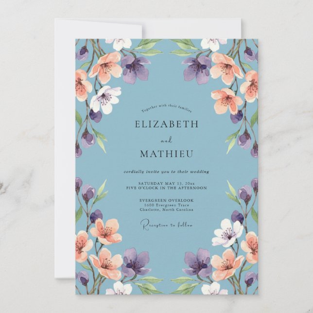 Apricot Violet Wildflower Wedding Invitation (Front)