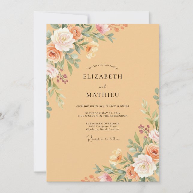 Apricot Warm Vintage Wedding Invitation (Front)