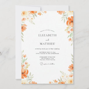 Apricot Watercolor Blossom Wedding Invitation