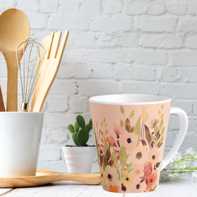 Apricot Watercolor Flower Garden Latte Mug (Creator Uploaded)