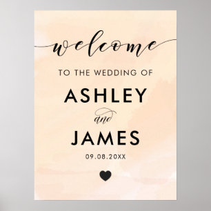 Apricot Watercolor Wedding Welcome Sign