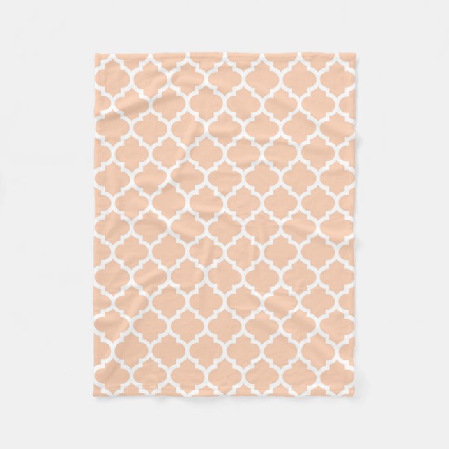Apricot White Moroccan Quatrefoil Pattern #5 Fleece Blanket (Front)