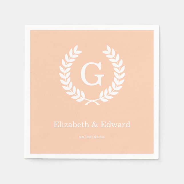 Apricot Wht Wheat Laurel Wreath Initial Monogram Napkin (Front)