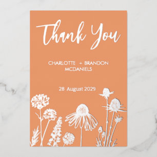 Apricot Wildflowers Wedding Thank You Gold 