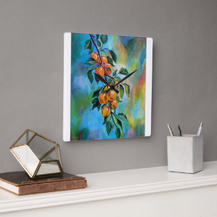 Apricots on a Summer Branch Painting by Alfred Fox Square Wall Clock