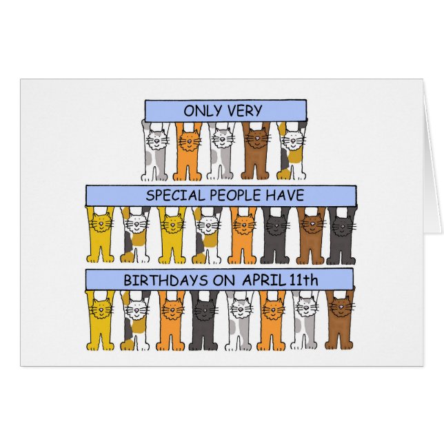 April 11th Birthday, Cartoon Cats. (Front Horizontal)