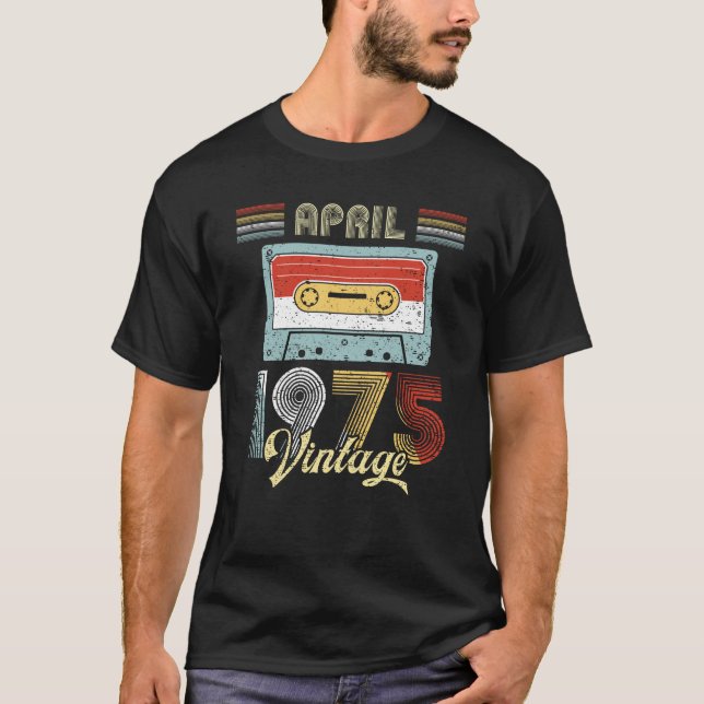 April 1975 Vintage Birthday Cassette Tape T-Shirt (Front)