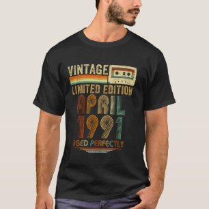 April 1991 Retro 34th Birthday Gifts For Men 34 Ye T-Shirt