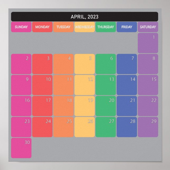 April 2023 planer calendar colour days poster (Front)