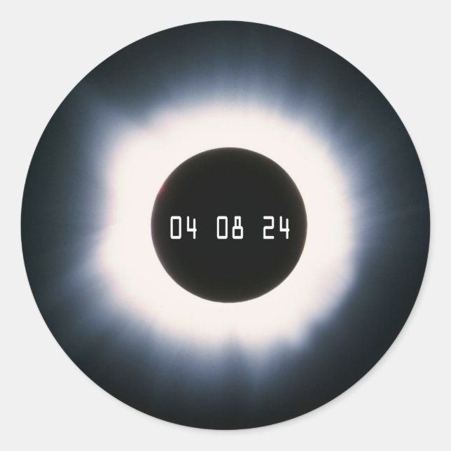 April 2024 Total Solar Eclipse in Black and White Classic Round Sticker (Front)