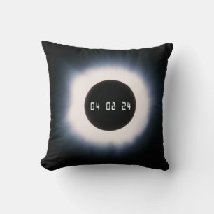 April 2024 Total Solar Eclipse in Black and White Cushion