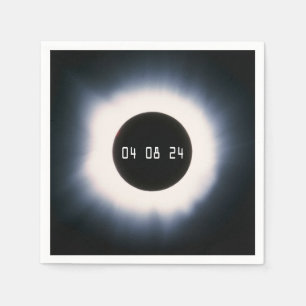 April 2024 Total Solar Eclipse in Black and White Napkin