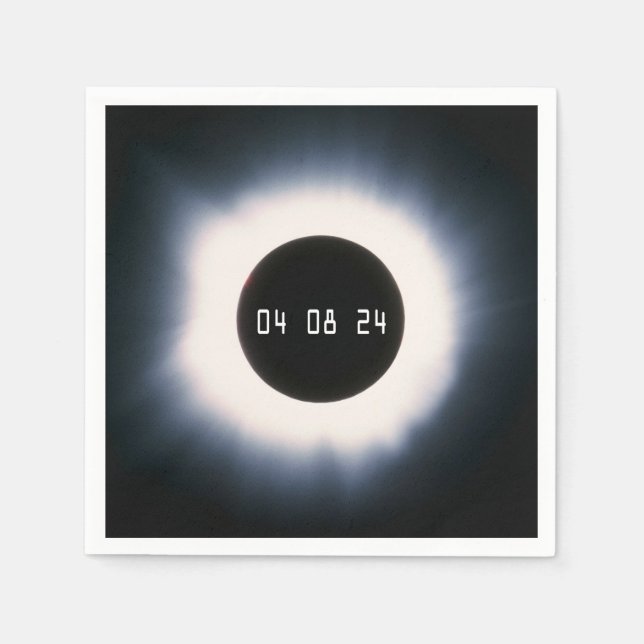April 2024 Total Solar Eclipse in Black and White Napkin (Front)