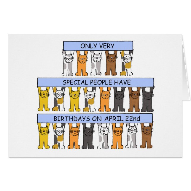 April 22nd Birthday Cute Cartoon Cats (Front Horizontal)