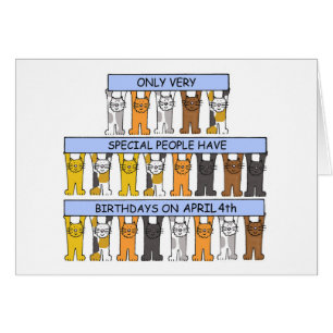 April 4th Birthday, Cute Cartoon Cats.