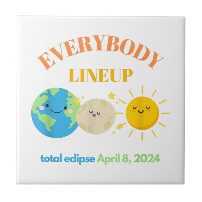 April 8 2024 Funny Earth Moon Sun Cute  Ceramic Tile (Front)