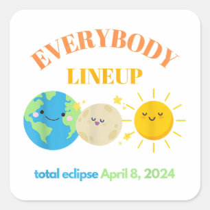 April 8 2024 Funny Earth Moon Sun Cute Square Sticker