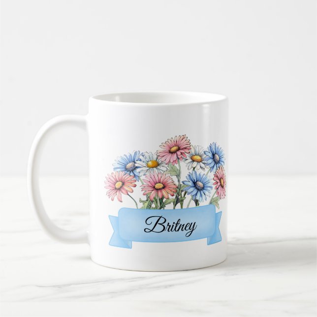 April Birth Flower Custom Daisy Birthday Coffee Mug (Left)