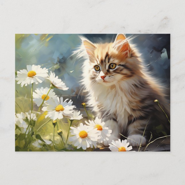 April Birth Flower Daisy and Kitten Postcard (Front)